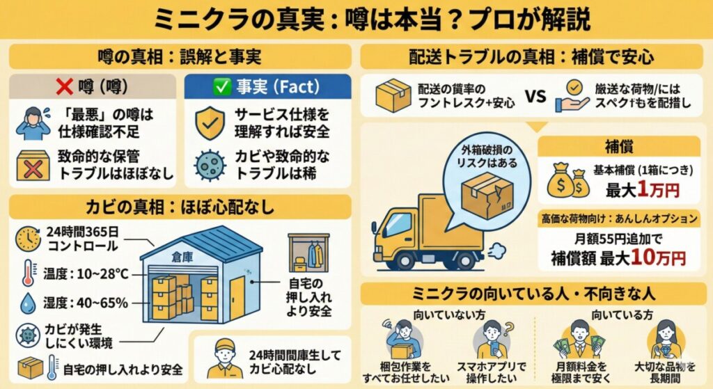 最悪という噂は本当?カビや配送トラブルの真相をプロが解説をわかりやすく図解