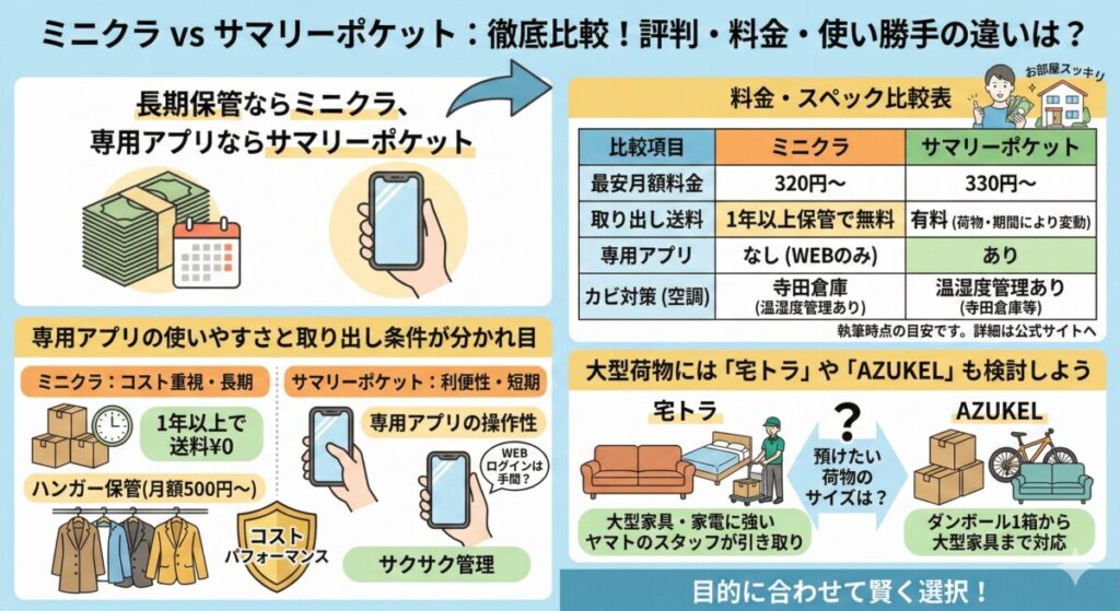 ミニクラとサマリーポケットを徹底比較!評判・料金・使い勝手の違いは?をわかりやすく図解