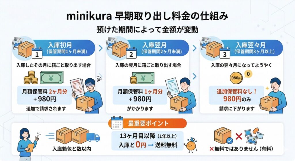 minikuraの早期取り出し料金の仕組みをわかりやすく図解