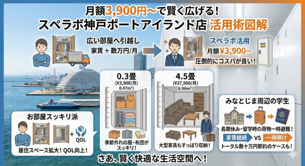 月額3,900円〜!みなとじま駅チカで叶うサイズ別料金と活用術