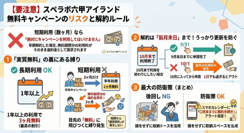 【要注意】スペラボ六甲アイランドの無料キャンペーンに潜む違約金リスクと解約ルール