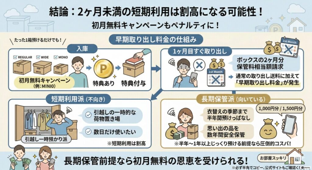 2ヶ月未満の早期取り出しで発生する料金とは?をわかりやすく図解