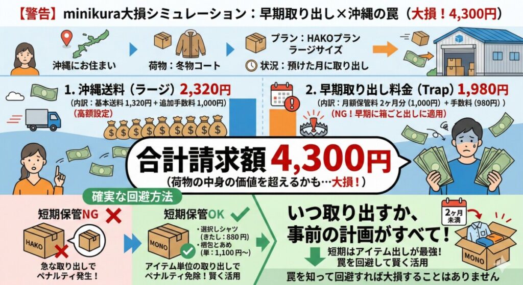 1. 【大損パターン】沖縄在住×2ヶ月未満のHAKOプラン取り出しをわかりやすく図解