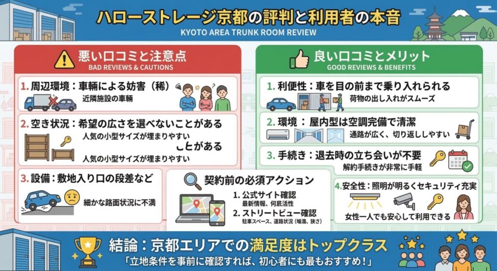 ハローストレージ京都の評判と利用者の本音 図解イラスト