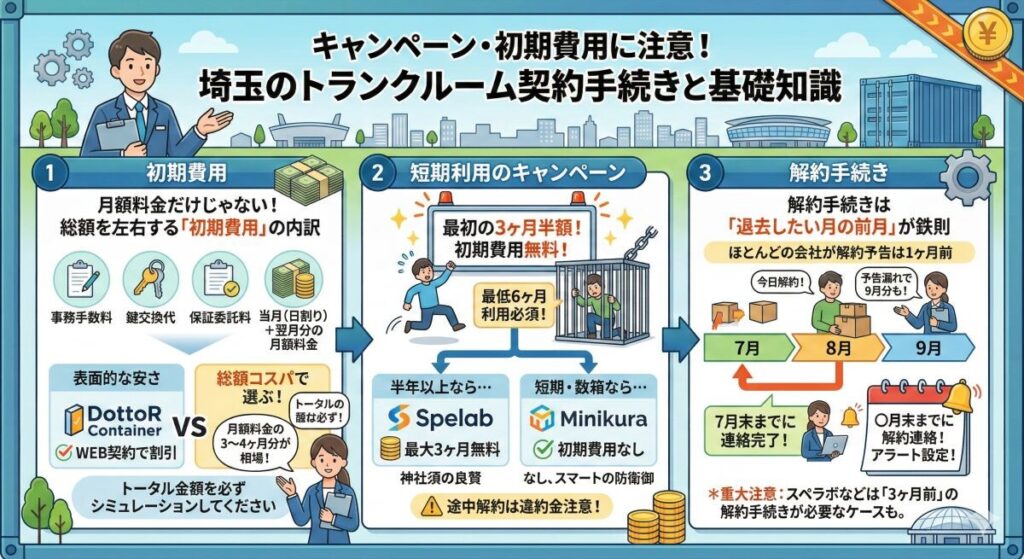 キャンペーン・初期費用に注意!埼玉のトランクルーム契約手続きと基礎知識