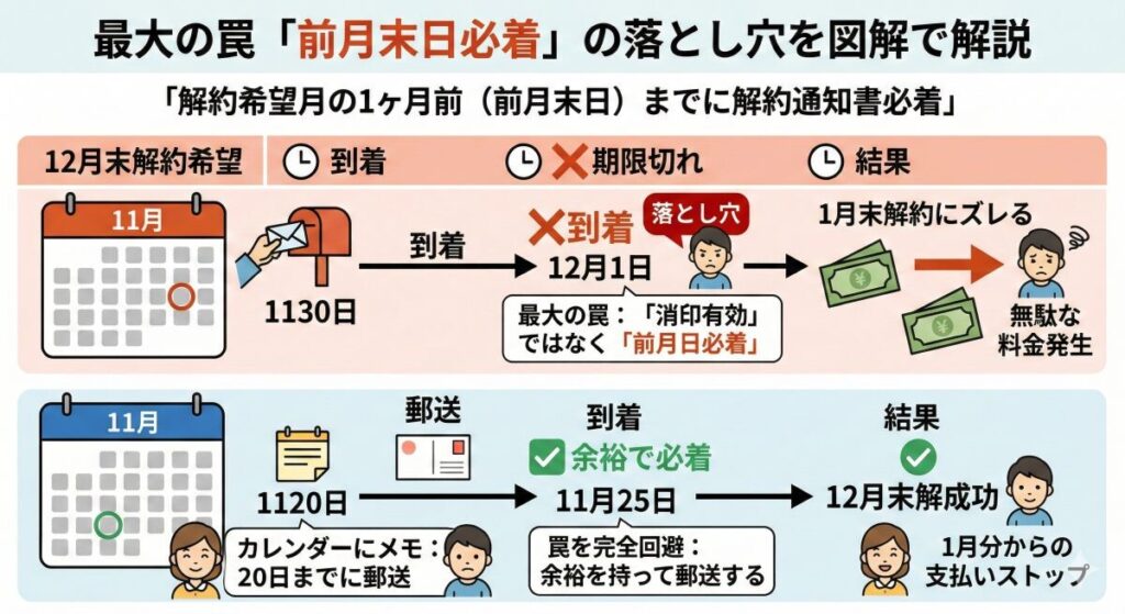 最大の罠「前月末日必着」の落とし穴を図解で解説