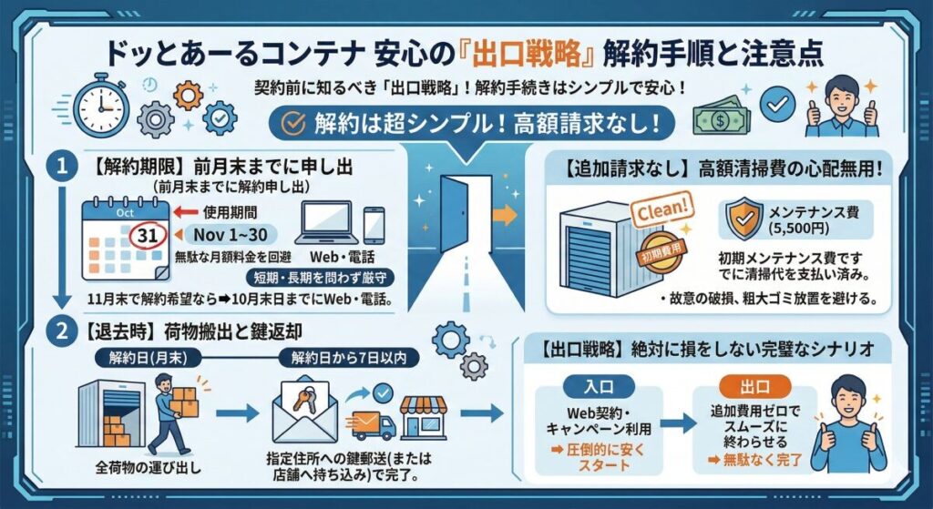 契約前に知るべき「出口戦略」!ドッとあーるコンテナの解約手順と注意点