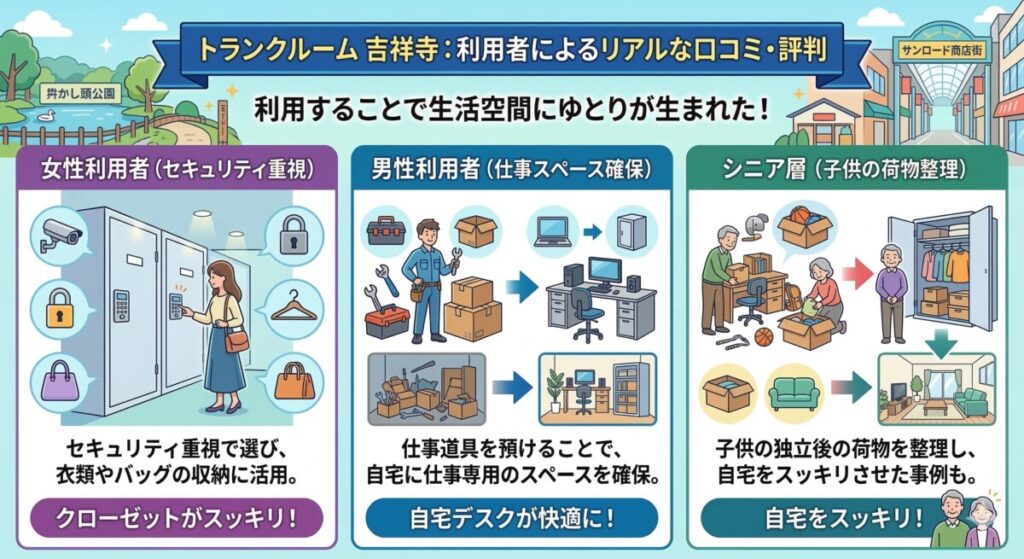 トランクルーム 吉祥寺の利用者によるリアルな口コミ・評判 図解イラスト