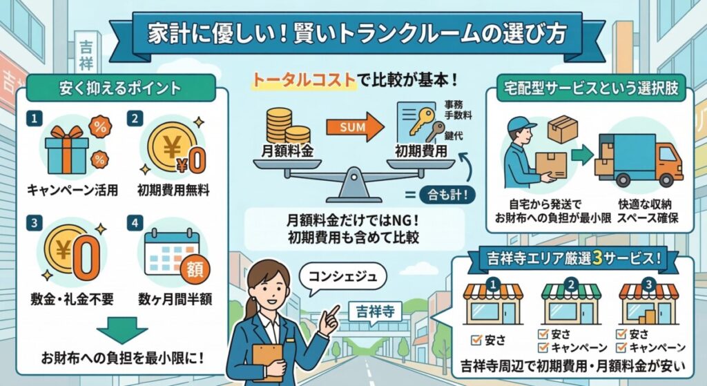 吉祥寺トランクルーム コスパ重視で選ぶ際のポイント 図解イラスト