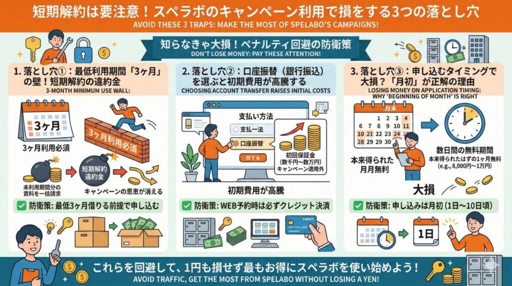 短期解約は要注意!スペラボのキャンペーン利用で損をする3つの落とし穴