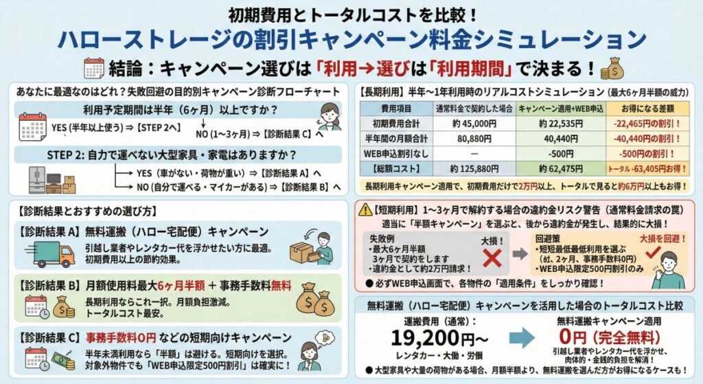 初期費用とトータルコストを比較!ハローストレージの割引キャンペーン料金シミュレーション
