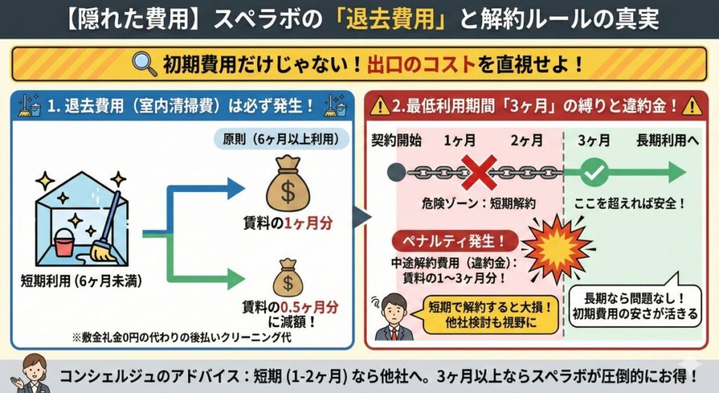 【隠れた費用】初期費用だけじゃない!スペラボの「退去費用」と解約ルールの真実