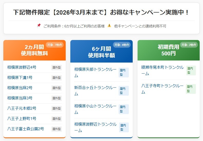 オリバーのレンタル収納 キャンペーン