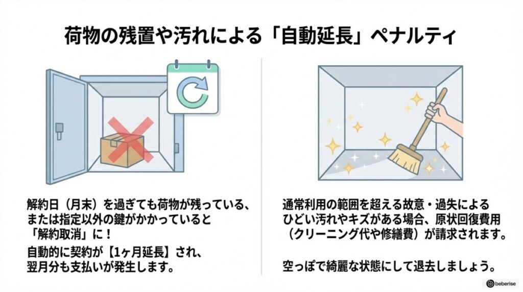 荷物の残置や汚れに注意!「自動延長」と「クリーニング代」のペナルティ