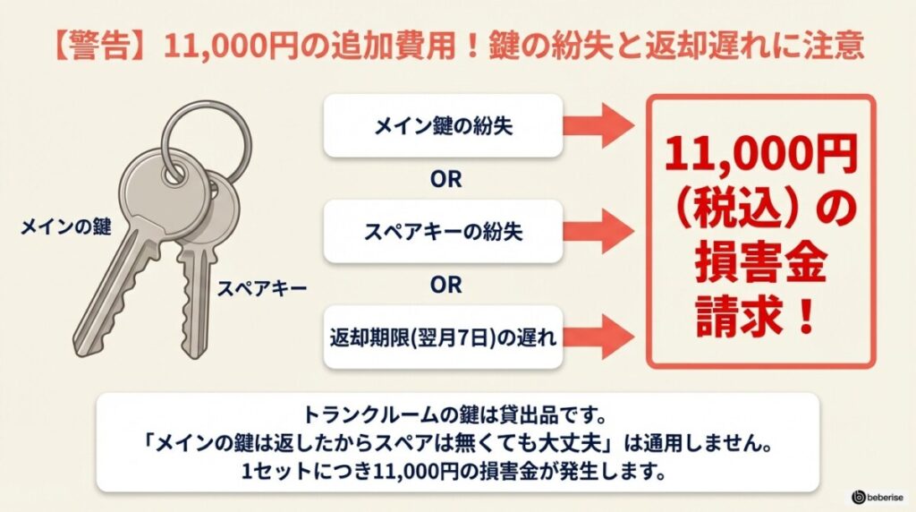 【警告】11,000円の追加費用!鍵の紛失と返却遅れに注意