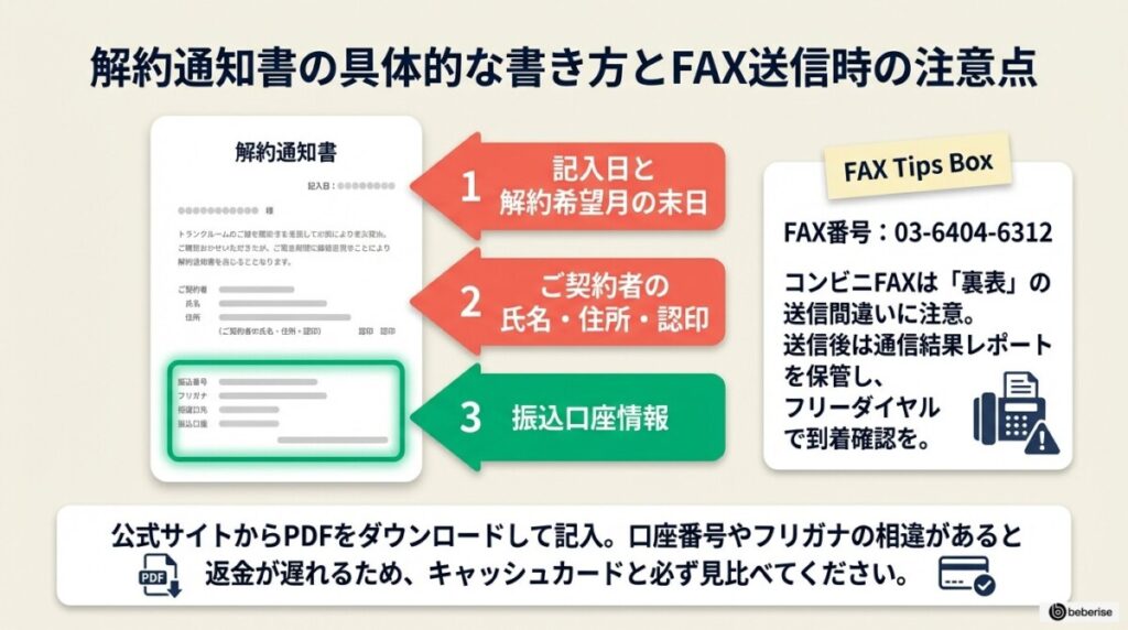 イナバボックス「解約通知書」の具体的な書き方とFAX時の注意点