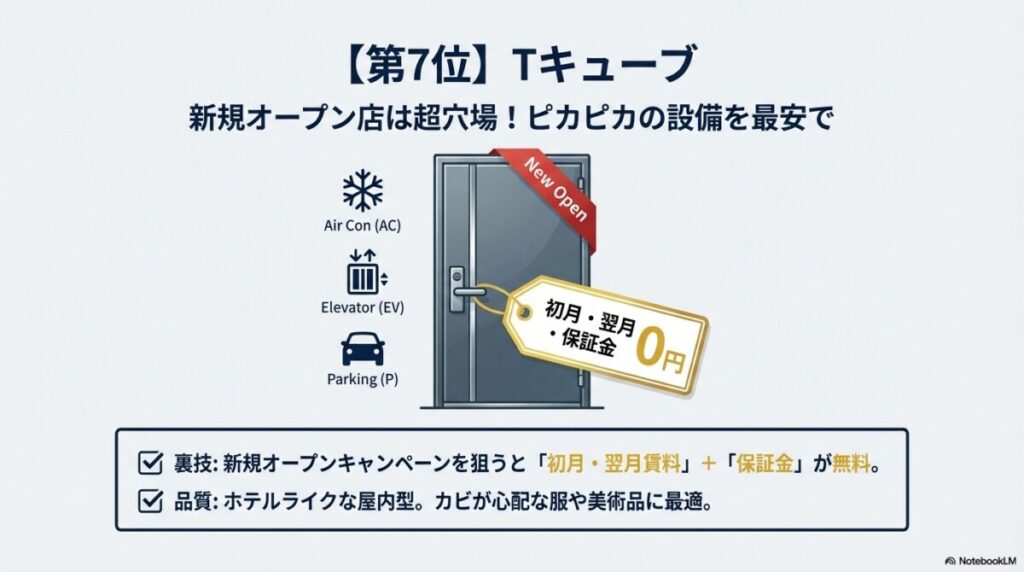 第7位 Tキューブ:新規オープン店は超穴場!ピカピカの設備を最安でゲット