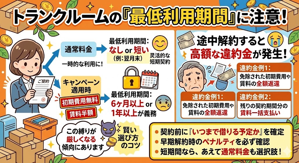 トランクルーム契約前に知っておくべき解約金・違約金の罠と注意点をわかりやすく図解