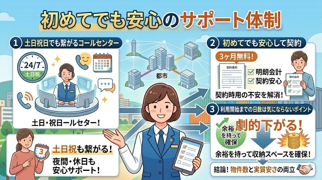 スペースプラスの始めてでも安心のサポート体制をわかりやすく図解