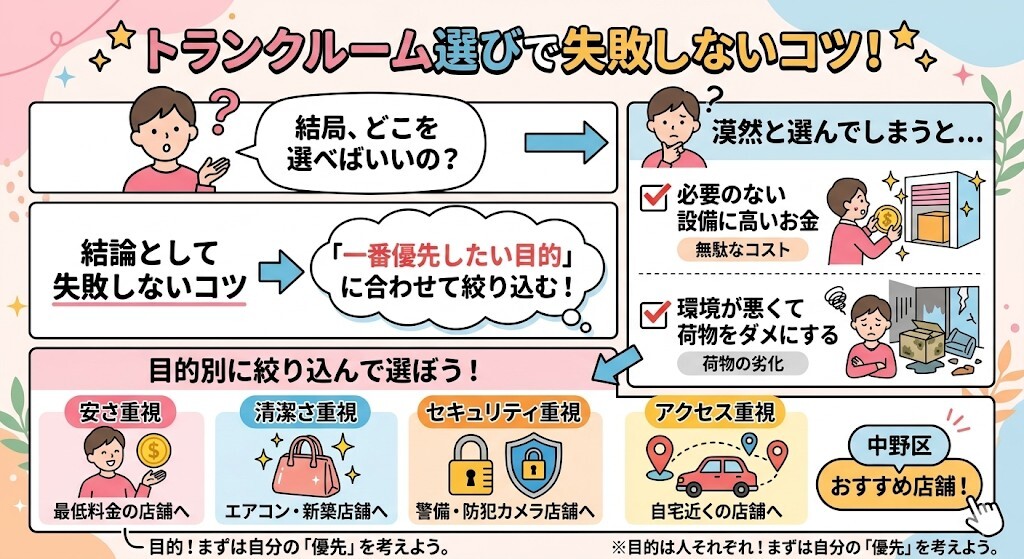 トランクルーム選びで失敗しないコツをわかりやすく図解