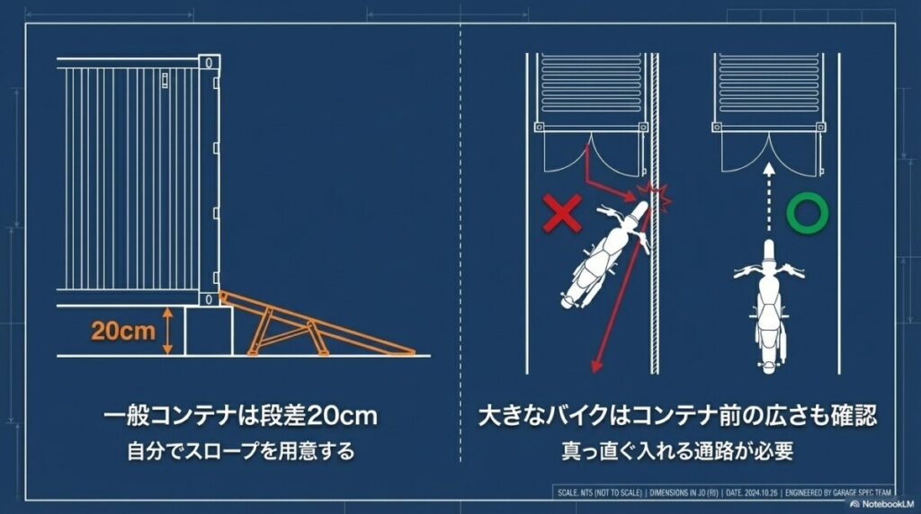 専用ボックスと一般コンテナにおけるラダーレールの違い
