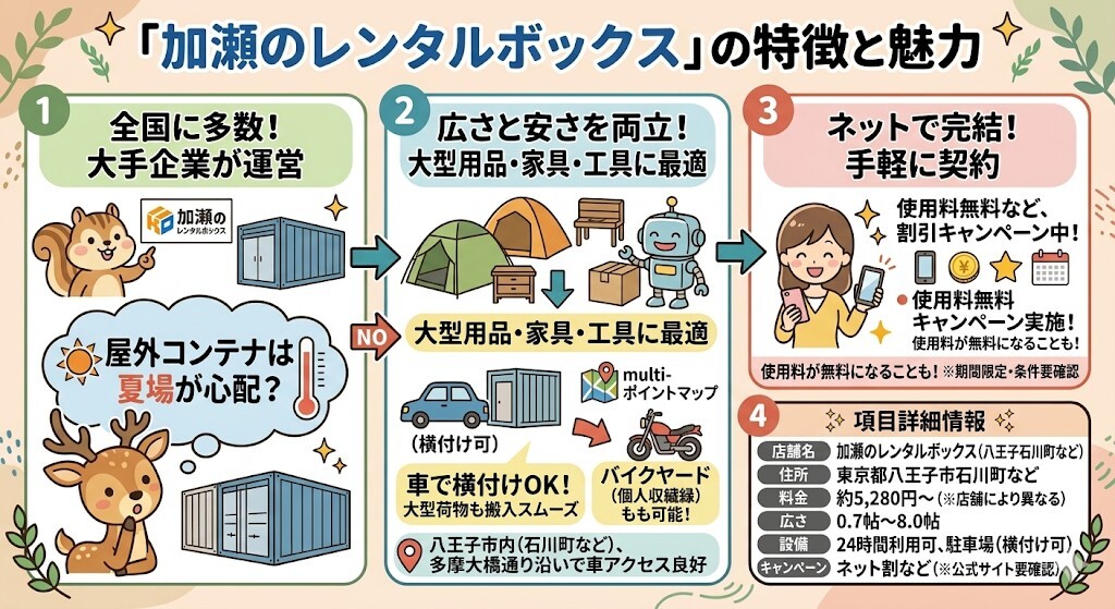 加瀬のレンタルボックスの特徴と魅力をわかりやすく図解