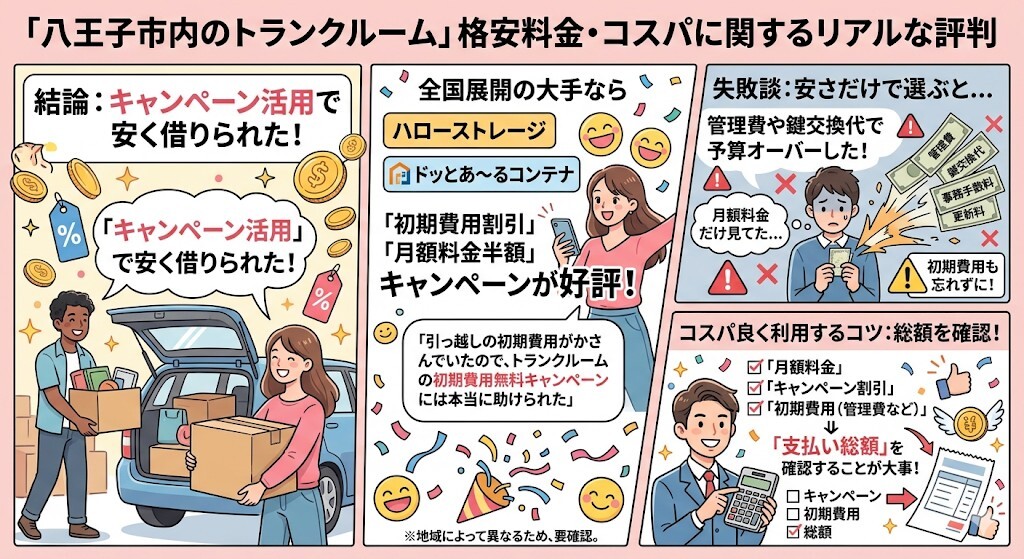 八王子市内のトランクルームの格安料金・コスパに関するリアルな評判をわかりやすく図解