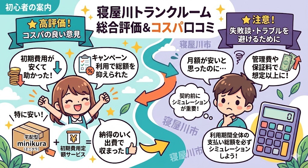 寝屋川トランクルームの総合評価とコストパフォーマンスに関する口コミをわかりやすく図解