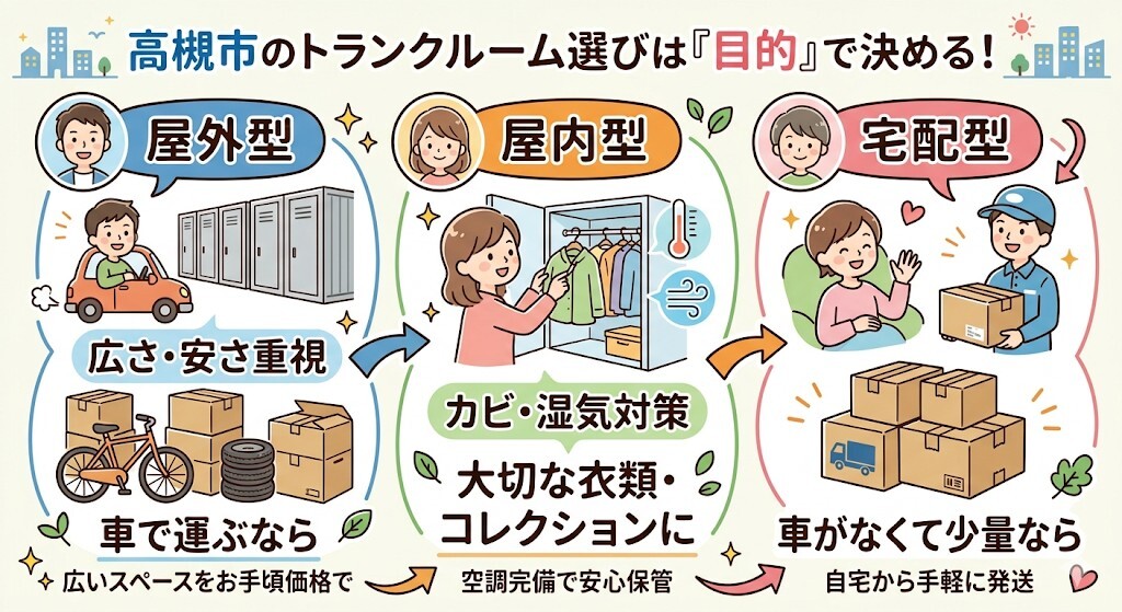 高槻市のトランクルーム選びは目的で決めることをわかりやすく図解