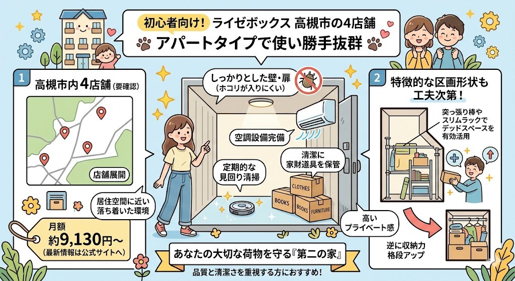 ライゼボックス 高槻市の4店舗(アパートタイプで使い勝手抜群)をわかりやすく図解
