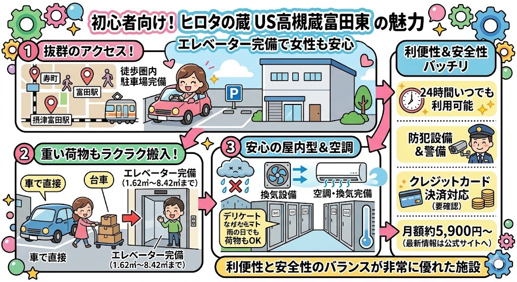 ヒロタの蔵 US高槻蔵富田東(エレベーター完備で女性も安心)をわかりやすく図解