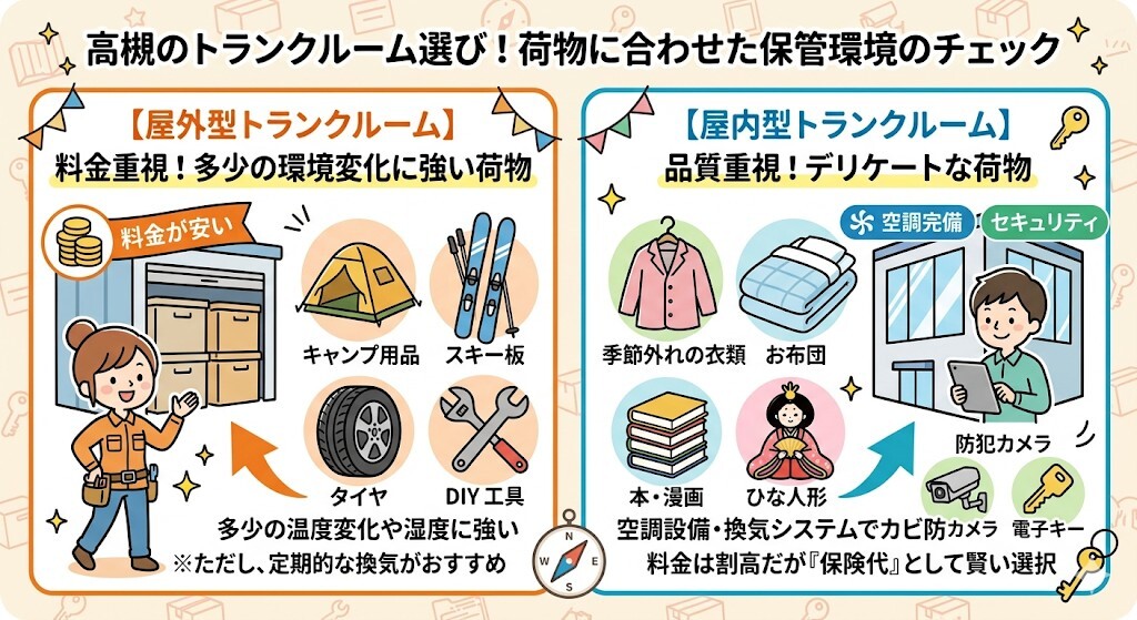 荷物の種類に応じた保管環境のチェックをわかりやすく図解