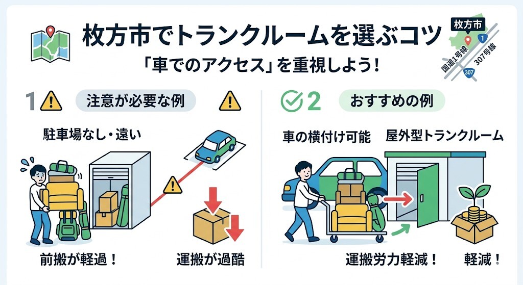 枚方市でトランクルームを選ぶコツをわかりやすく図解