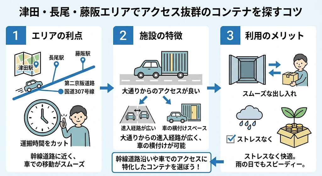 津田・長尾・藤阪エリアでアクセス抜群のコンテナを探すならをわかりやすく図解