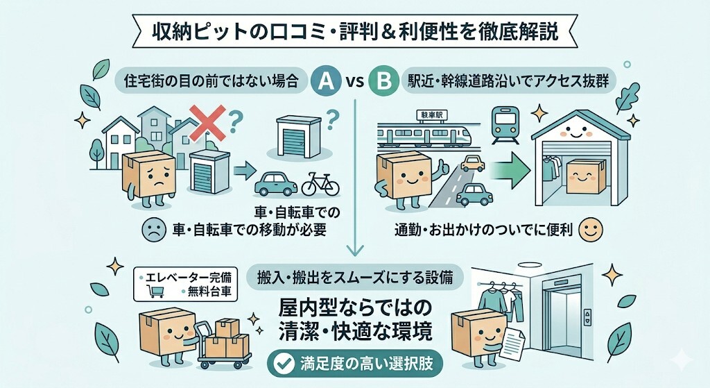 収納ピットの口コミ・評判は?オフィス街・駅近立地の利便性は?をわかりやすく図解