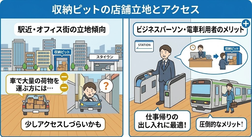 収納ピットの店舗立地とアクセスをわかりやすく図解