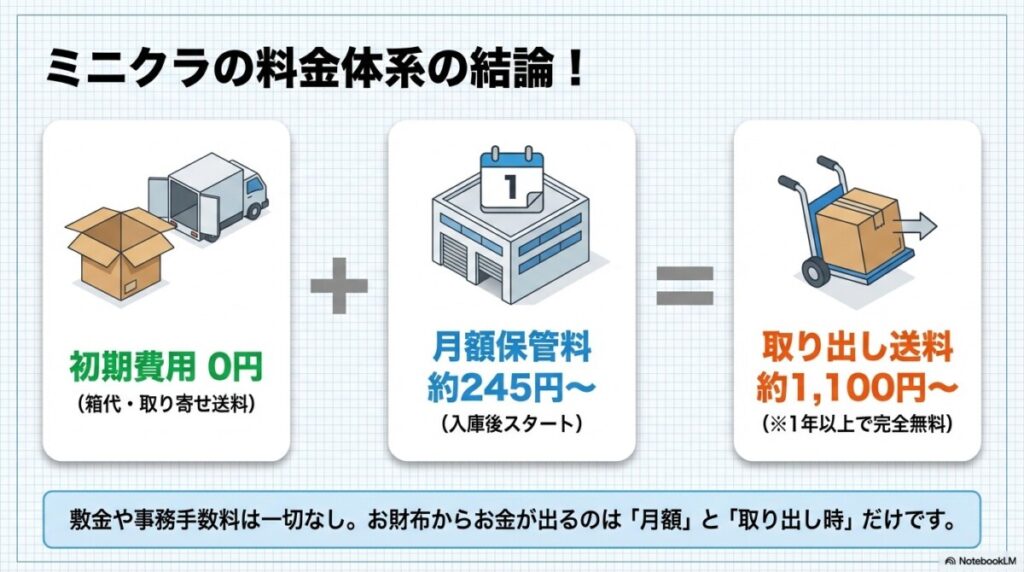 ミニクラの料金体系の結論!初期費用0円・月額と取り出し送料の仕組み