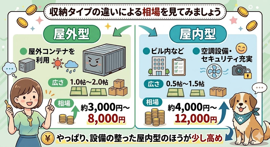 収納タイプの違いによる相場をわかりやすく図解