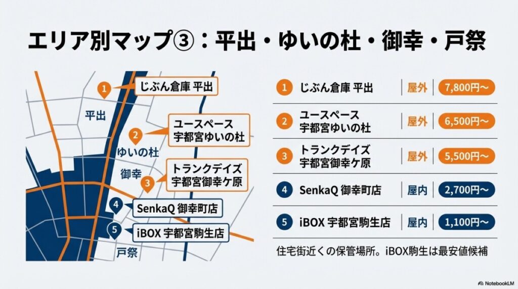 【平出・ゆいの杜・御幸エリア】の格安トランクルーム9社