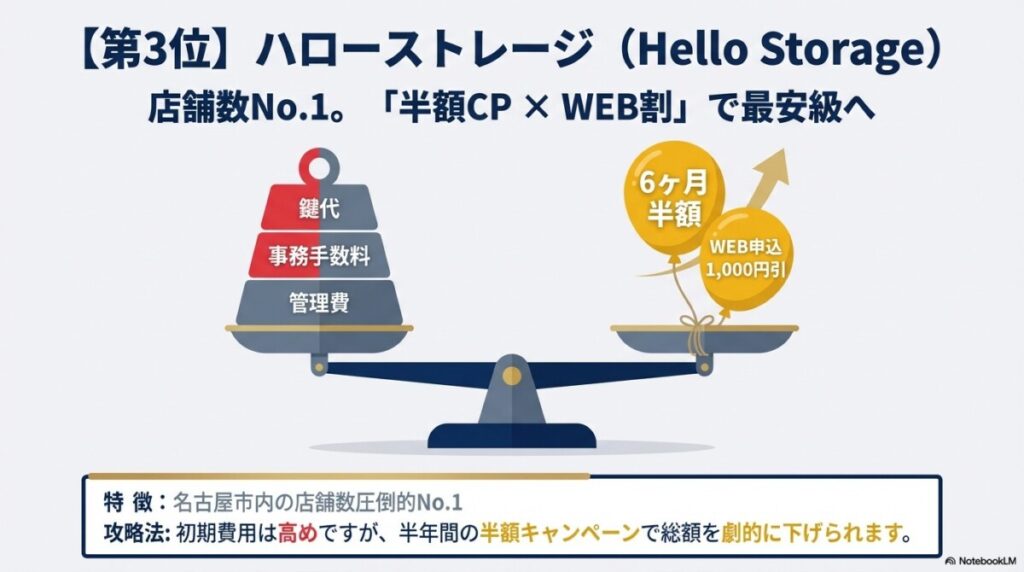 第3位 ハローストレージ(Hello Storage):店舗数No.1!「半額CP×WEB割」で最安級へ